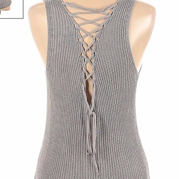NWT Sans Souci, Tank Top, Knit, Tan, Lace Up Back, Medium - Picture 1 of 5